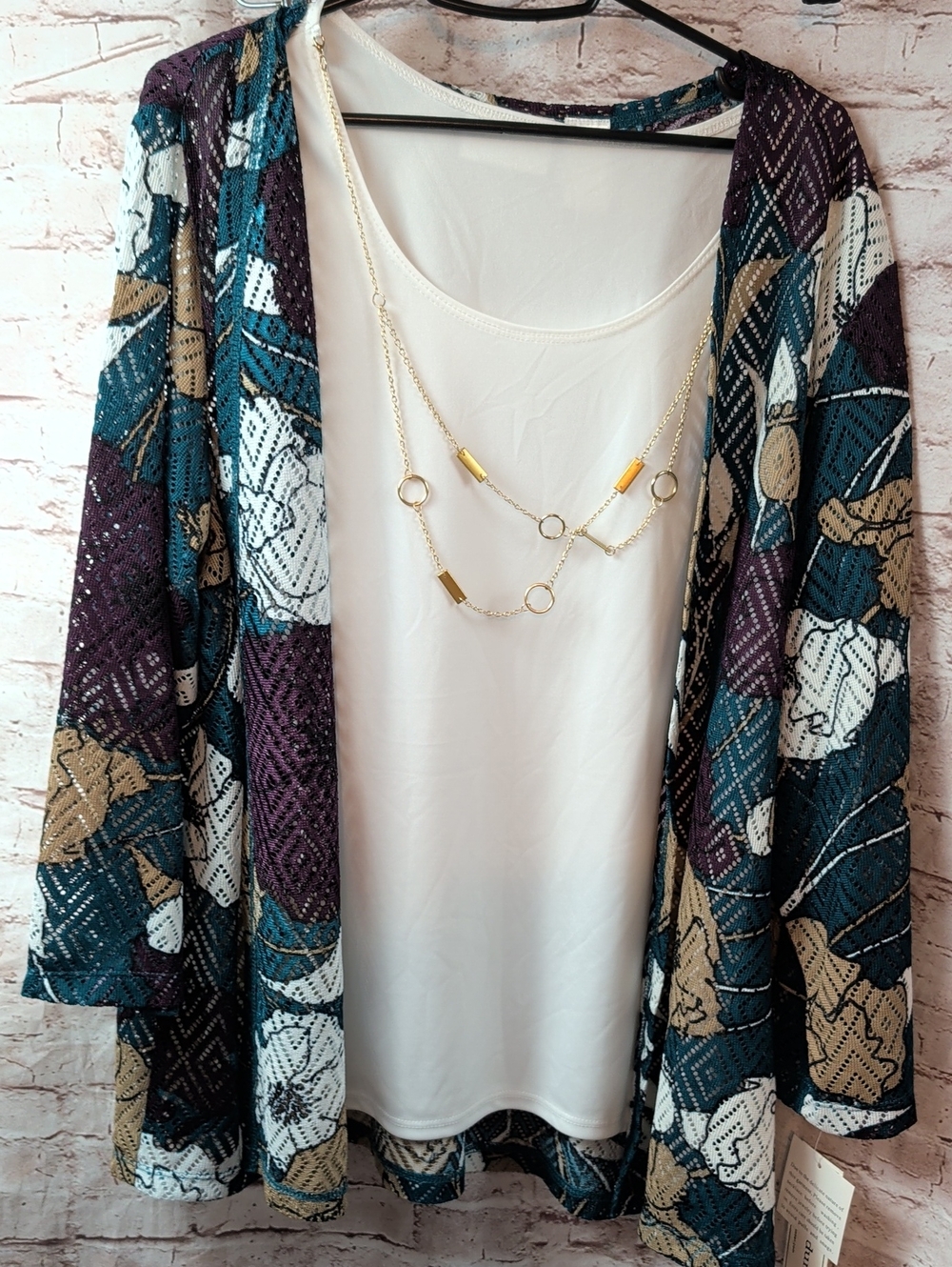 Alfred Dunner Layered Blouse With Necklace Size Large Nwt New